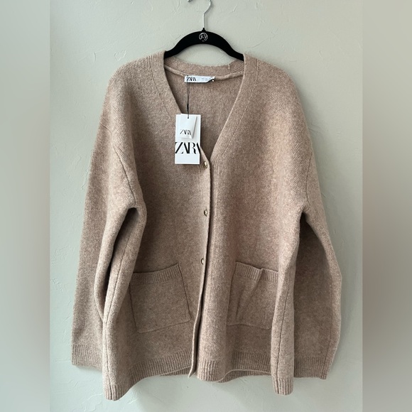 ZARA GOLD BUTTON CHUNKY KNIT CARDIGAN SWEATER TAN L - Picture 4 of 7